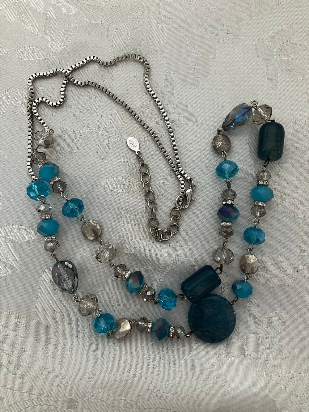 JS Collections Multi Strand Blue Mixed Media Beaded Statement Necklace